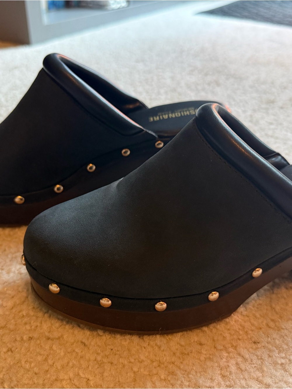 Women's Black Studded Platform Clogs - Slip-On Comfort